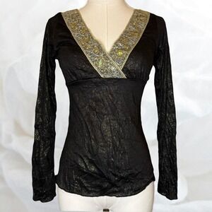 Y2K beaded Fairytop V neck Boho Artsy Eclectic Semi Sheer XS S